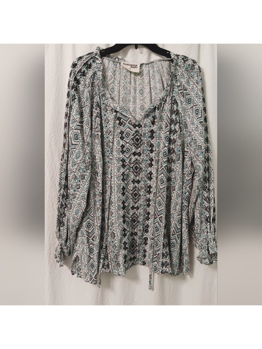 Blue and White Patterned Top Size XL